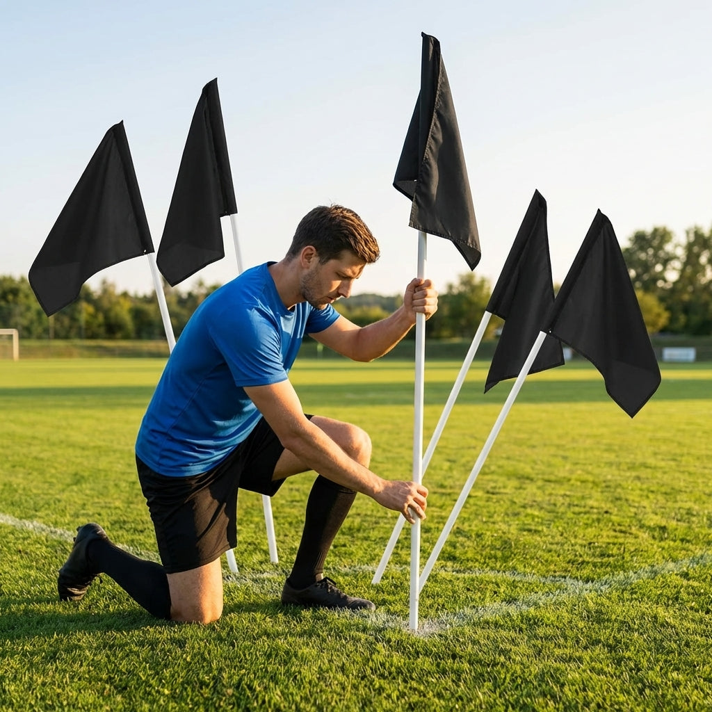 Football corner flag set with bright nylon flags and PVC poles