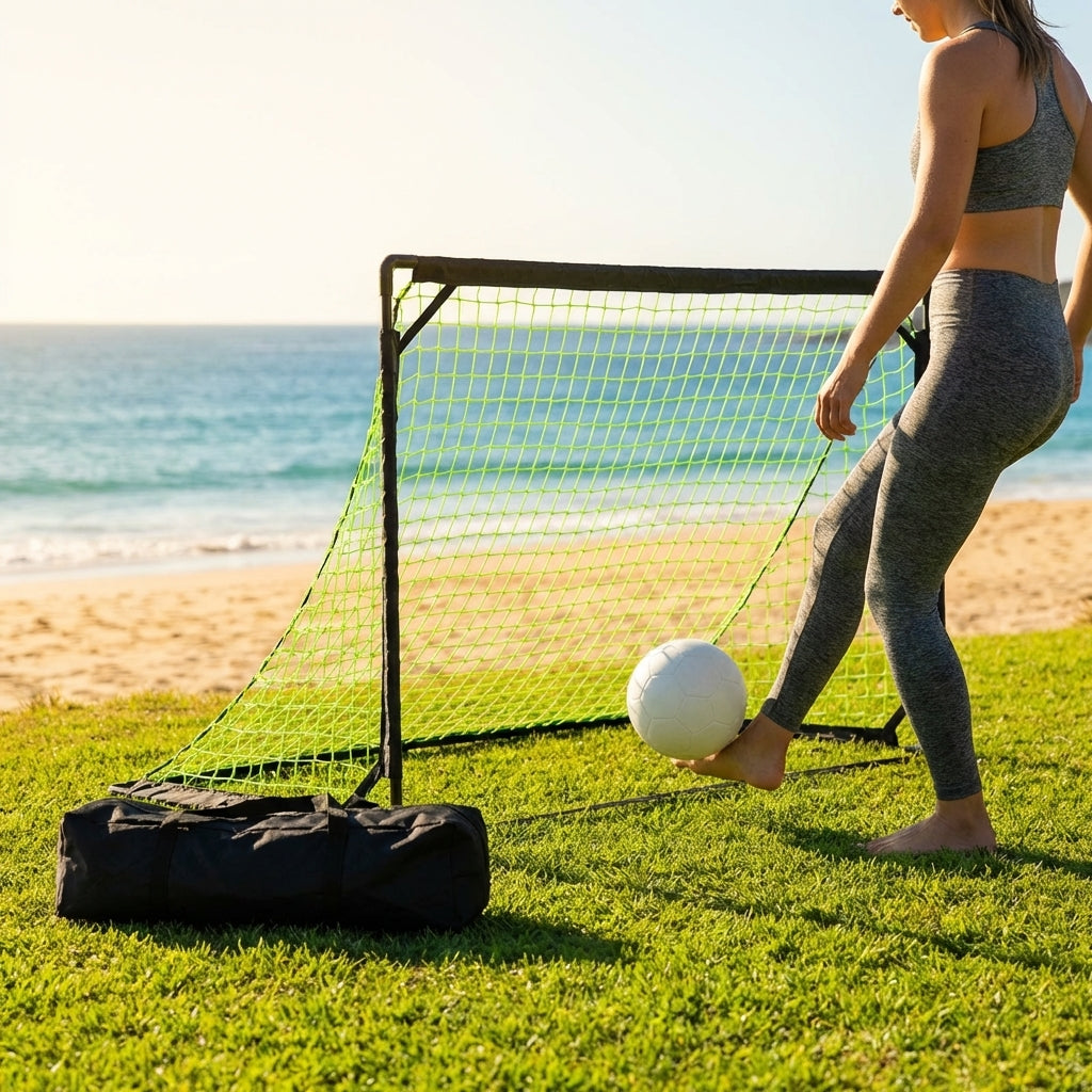Beach football goal with fluorescent net and aluminium frame