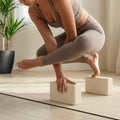 High-density EVA foam yoga block in Slate Blue, Charcoal, and Beige
