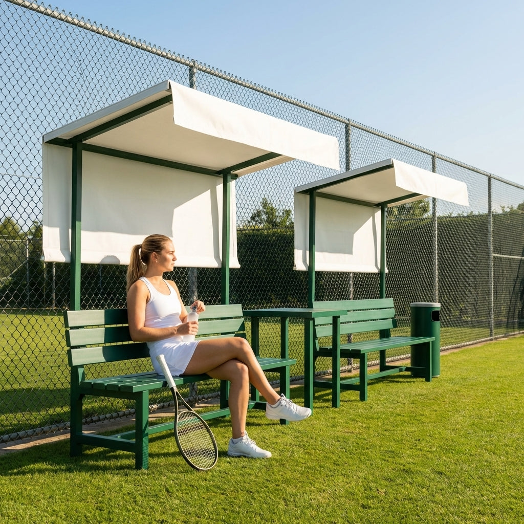 Aluminium tennis court bench in green for tournament use