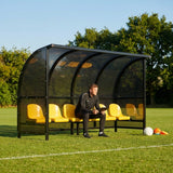 Fixed team shelter with aluminium frame and polycarbonate panels for sports