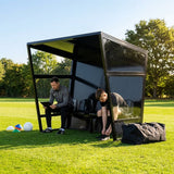 Heavy duty aluminium team shelter with moulded seats