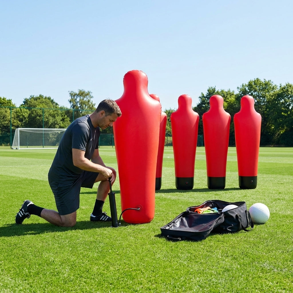 Inflatable football mannequins available in multiple sizes for training use