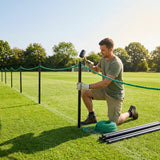 Football crowd control barrier with PVC poles for outdoor use