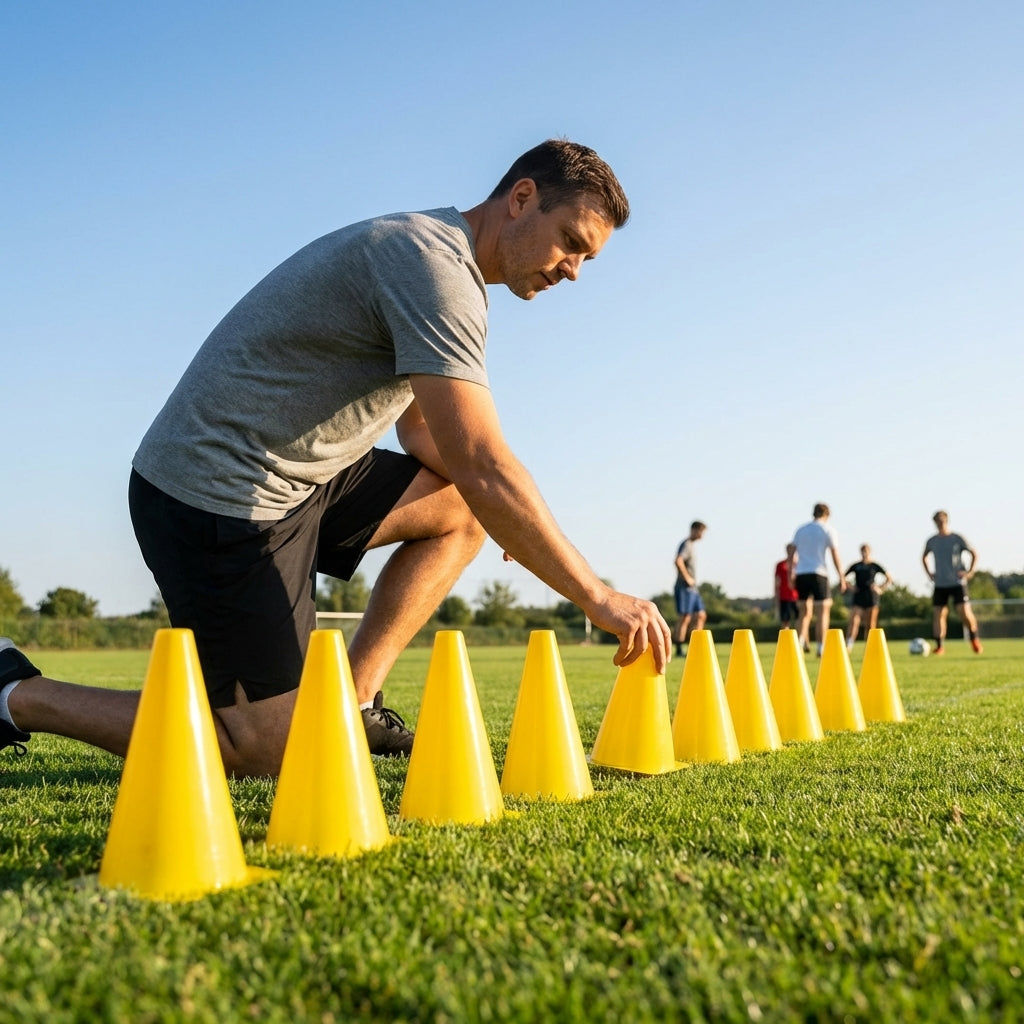 Tennis training marker cones in various sizes and colours
