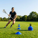Lacrosse training marker cones in various vibrant colours