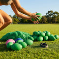 Mini Rugby Balls in Size 2, perfect for junior training, available in Blue, Green, and Pink