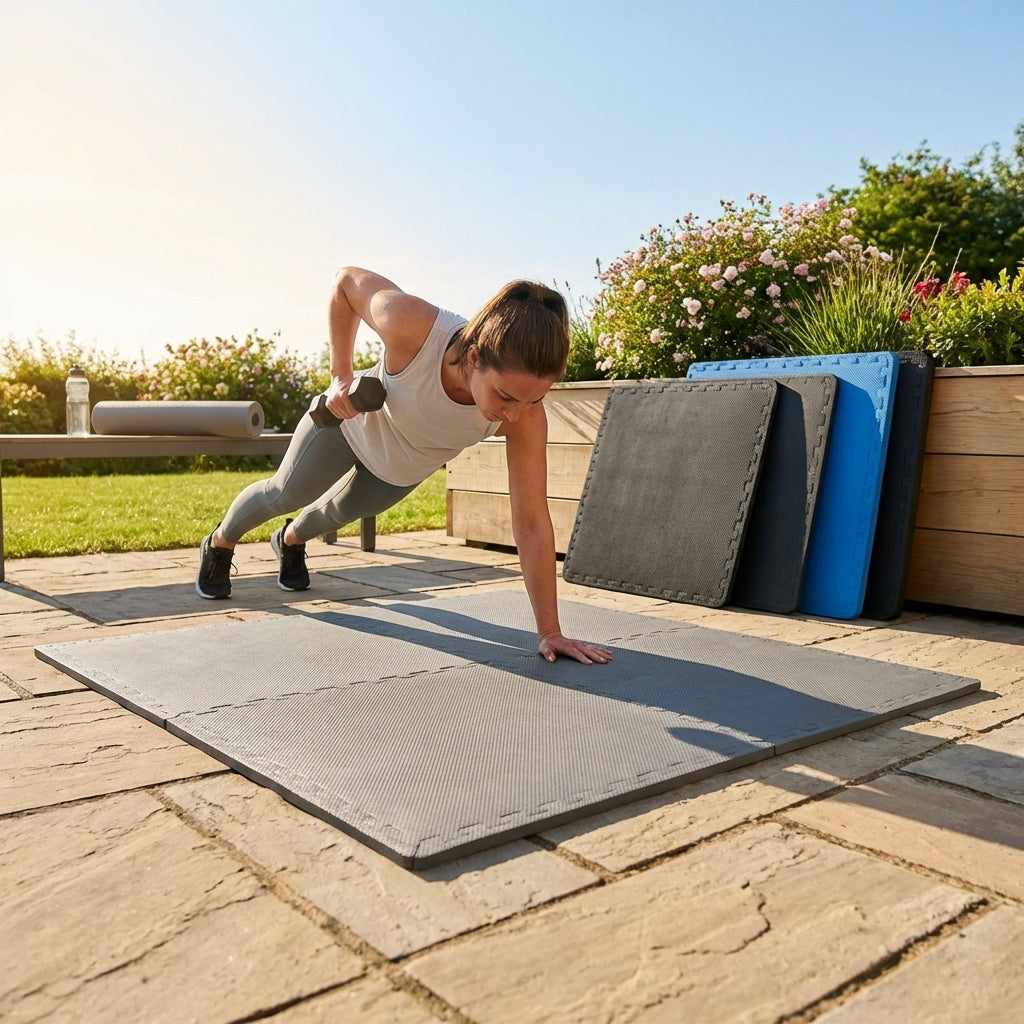 Rubber gym flooring mats, 50cm x 50cm, recycled rubber