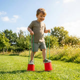 Kids bucket stilts in vibrant colours for indoor and outdoor play