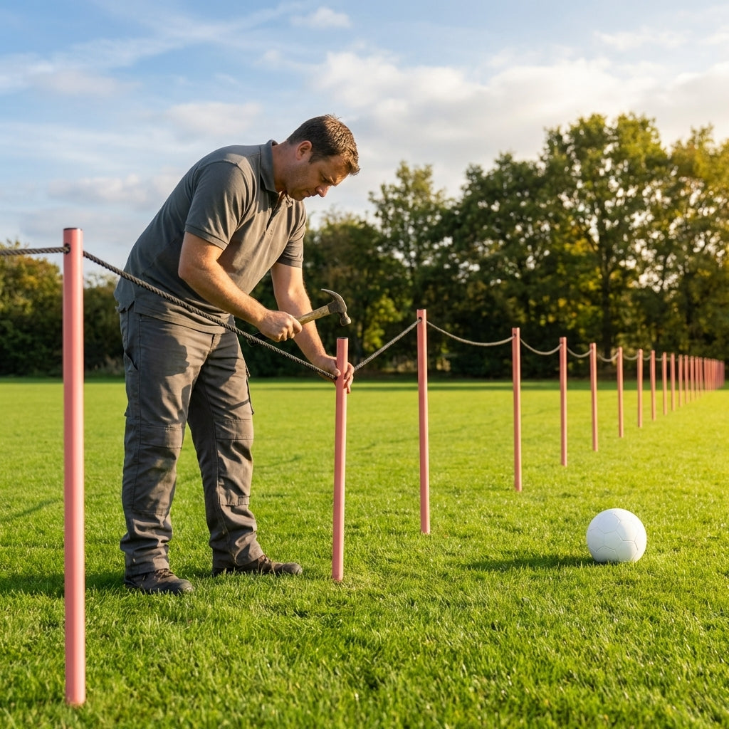 Football crowd control barrier with PVC poles for outdoor use