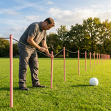 Football crowd control barrier with PVC poles for outdoor use