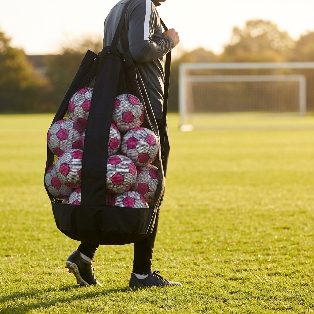 Football carry bag with 12 footballs, durable mesh