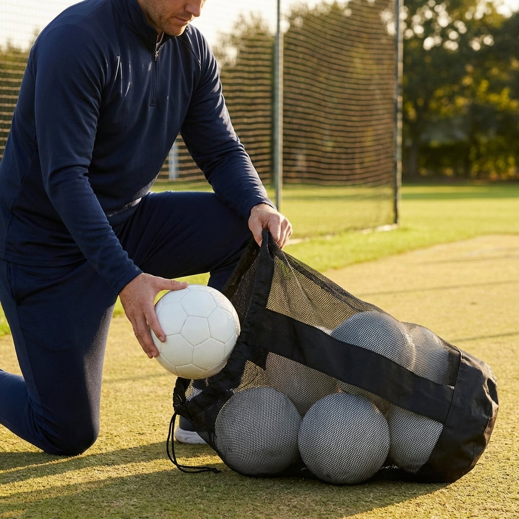 Football carry bag with 12 footballs, durable mesh