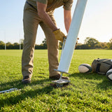 Hinged adapters for rugby posts in galvanised steel
