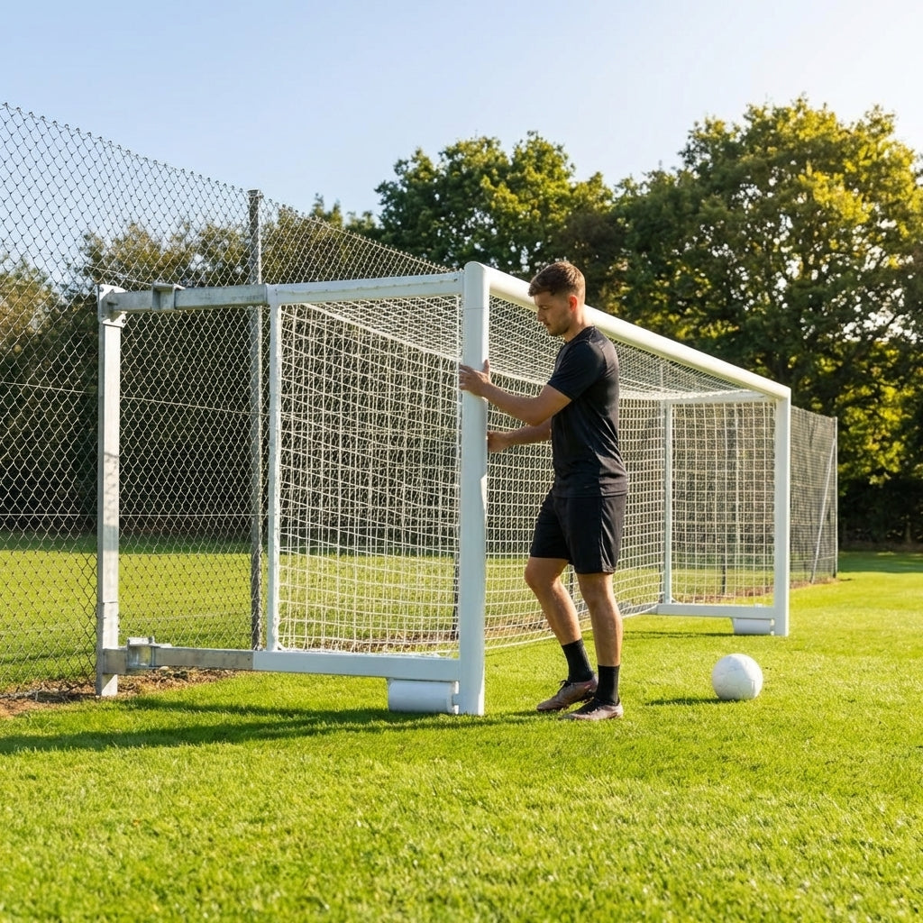 Aluminium football goal with folding mechanism