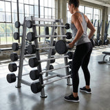 Steel barbell rack set for gym use, featuring a heavy-duty frame.