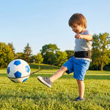Football kick trainer with adjustable neoprene belt and training ball