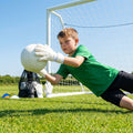 Hybrid goalkeeper gloves in white and black with neoprene backhand