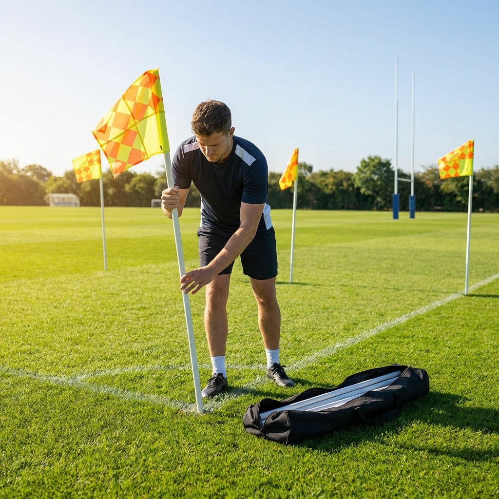 Rugby Corner Flag Set with Fluorescent Flags for Pitch Marking