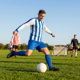 Men's Striped Football Kit with long-sleeve top, shorts, and socks